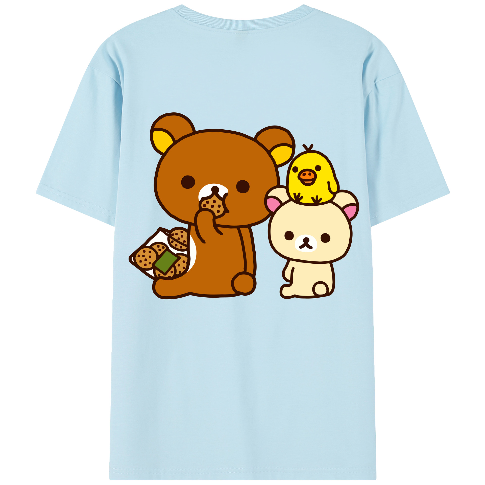 （画像用） リラックマ リラックマ キイロイトリ Rilakkuma Korilakkuma Kiiroitori 綿100％半袖Tシャツ（背面プリント）
